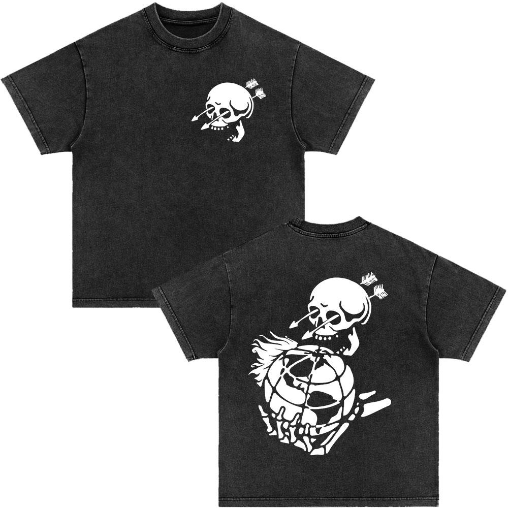 Forward Observations Group Be Seeing You Washed Vintage T-shirt Skeleton Graphic Punk Gothic T-Shirts Men Women Oversized Tshirt