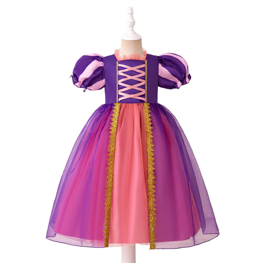 Rapunzel Princess Dress - Girls' Satin Mesh Evening Gown Cosplay Costume