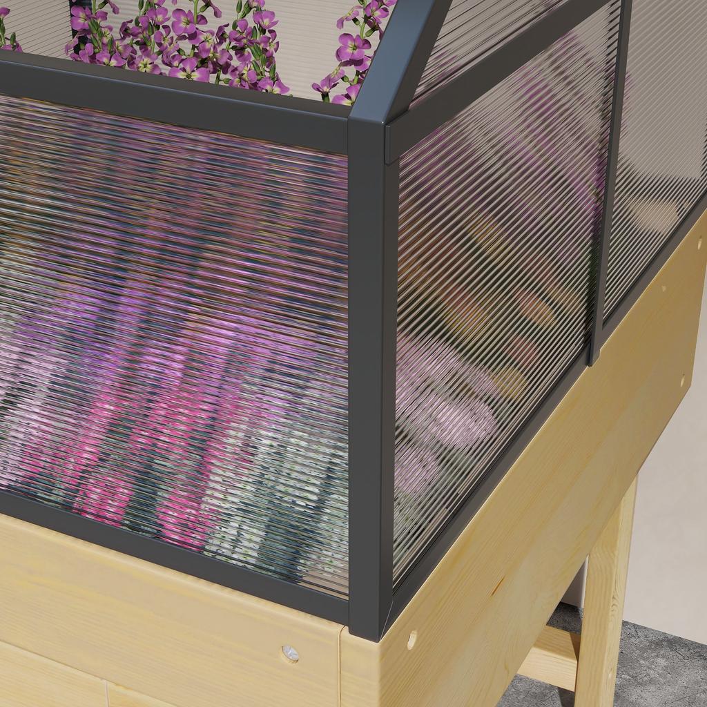 Mini Greenhouse On Legs Dim. 60L X 57W X 103H Cm Double Opening Roof Polycarbonate Panels, Steel, Treated Fir Wood