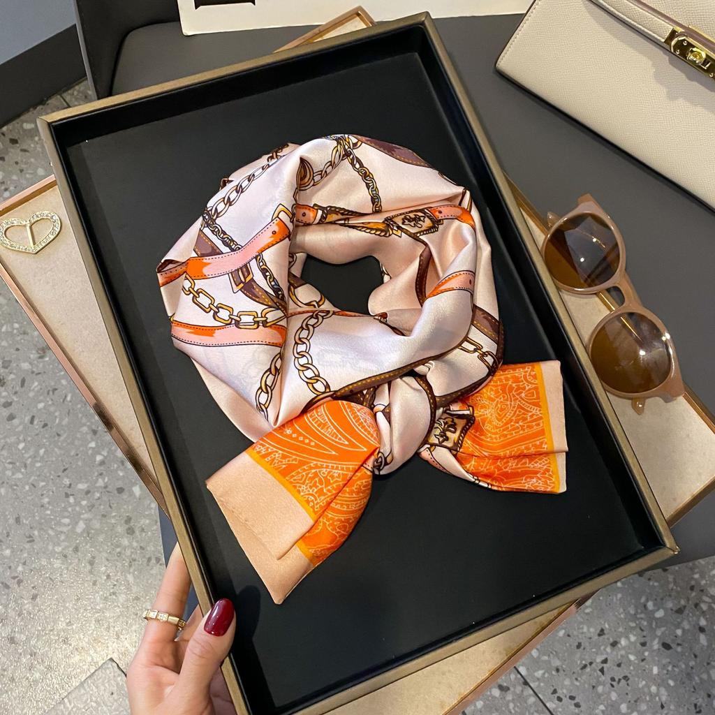 Luxury Women Elegant Boho-Chic Print Scarf Headband Neckerchief Foulard Female Hair Scarfs Neck Tie Skinny Scarves Soft Satin