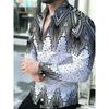 Men's Printed Long Sleeve Button Down Shirts Turn Collar Nightclub Casual Camisas Hombre Plus Size Streetwear Fashion Top