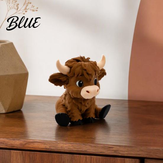 Animal Statue for Office 3D Printed Highland Cow Figurines Cartoon Sitting Sculpture Cute Novelty Gifts Children Ornament Desk Decoration Creative