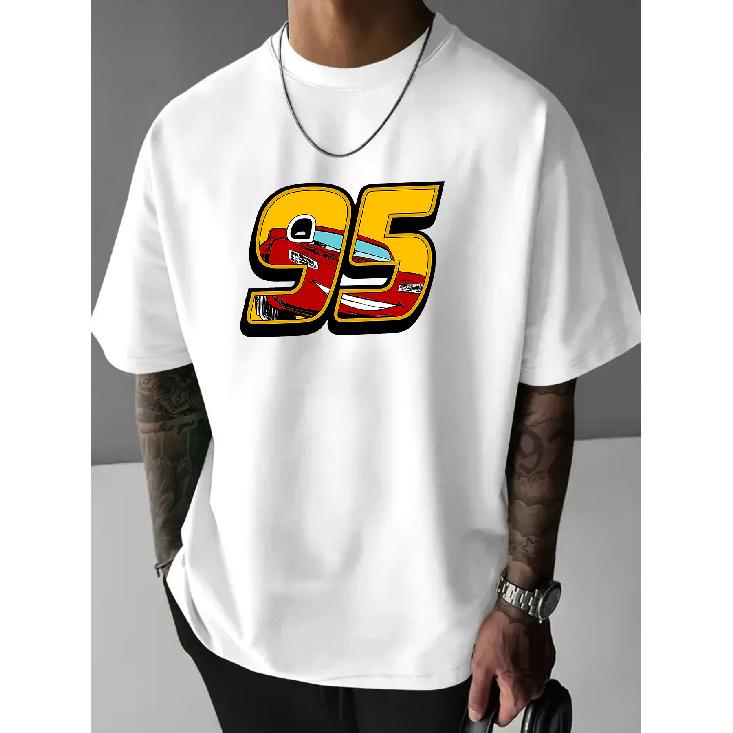Men S Vintage Racing Number 95 T-Shirt - Retro Racing Car Graphic with 95 Design, Breathable Fabric, Machine Washable, Casual Streetwear Tee for S белый