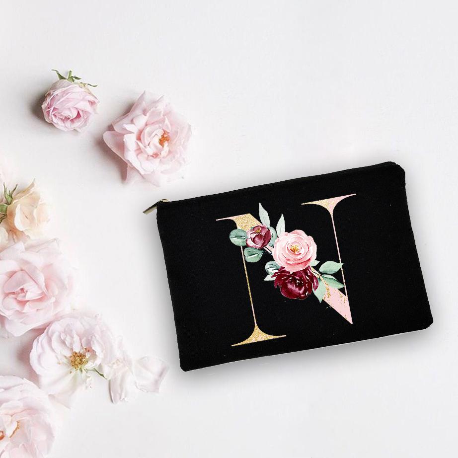 Bridesmaid Personalized White Makeup Bags Alphabet Flowers Bride Wedding Cosmetic Bag Toiletries Organizer Pouch Proposal Gifts