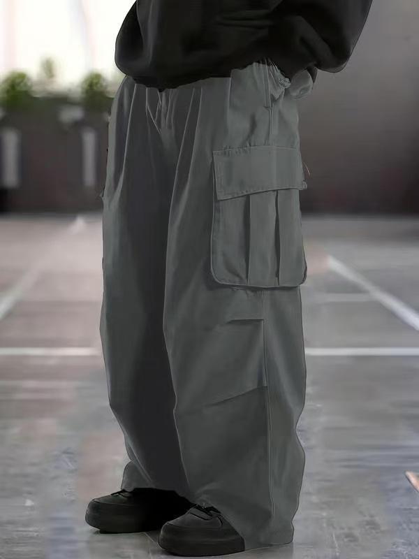 

Men s Cross-Border Wide-Leg Joggers, European/American Style Cargo & Drop-Crotch Pants S темно-серого