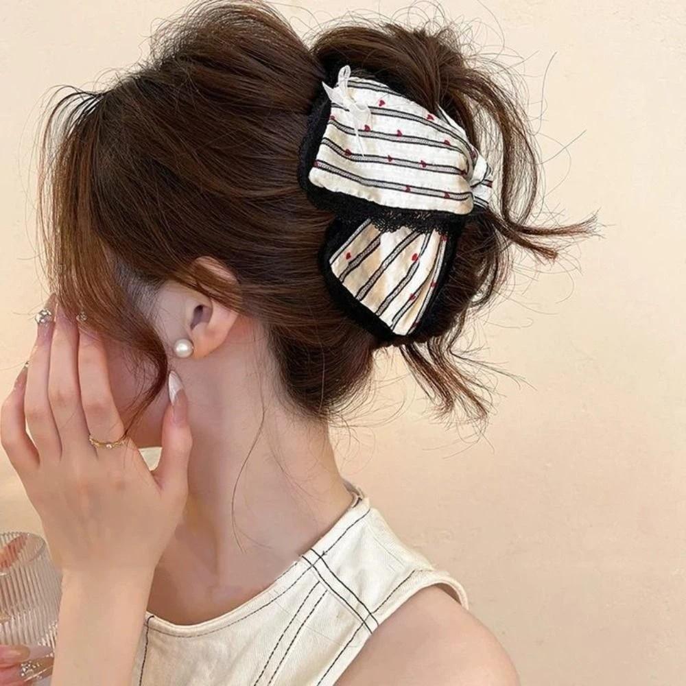 Polka Dot Bow Hair Clip Cute Large Shark Clip Cloth Triangle Hair Claw Hair Accessories
