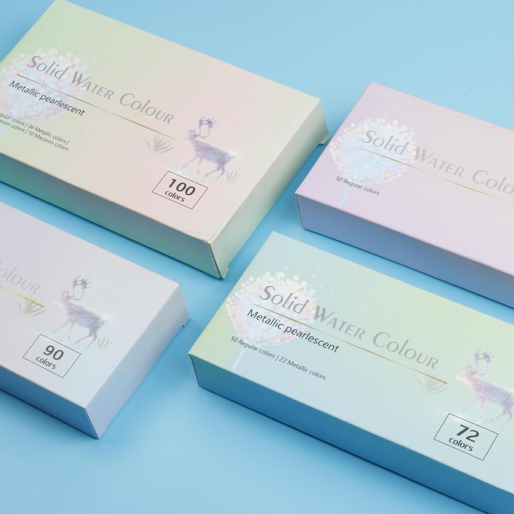 Portable Solid Watercolor Set: 50/72/90/100 Colors with Metallic Pearlescent Pigments