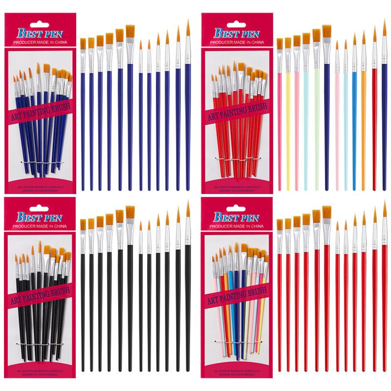 12 Pcs Painting Brushes Set Art Round Flat Hair Nylon Hair Paint Brush Pen For Oil Acrylic Watercolor School Art Supplies