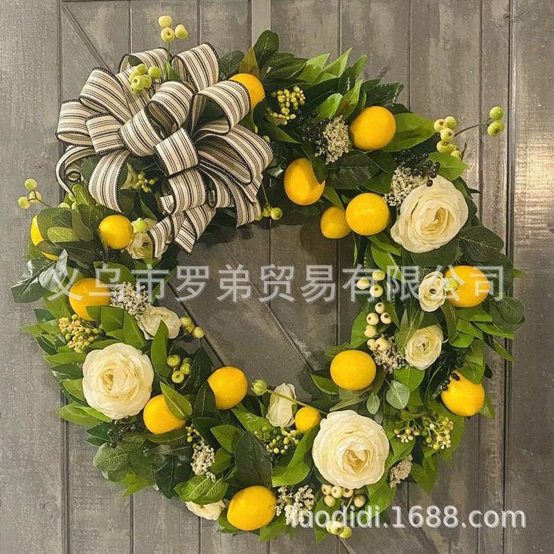 Artificial Lemon Peony Wreath Wall Hanging Decor Door Home Festival Party Decoration