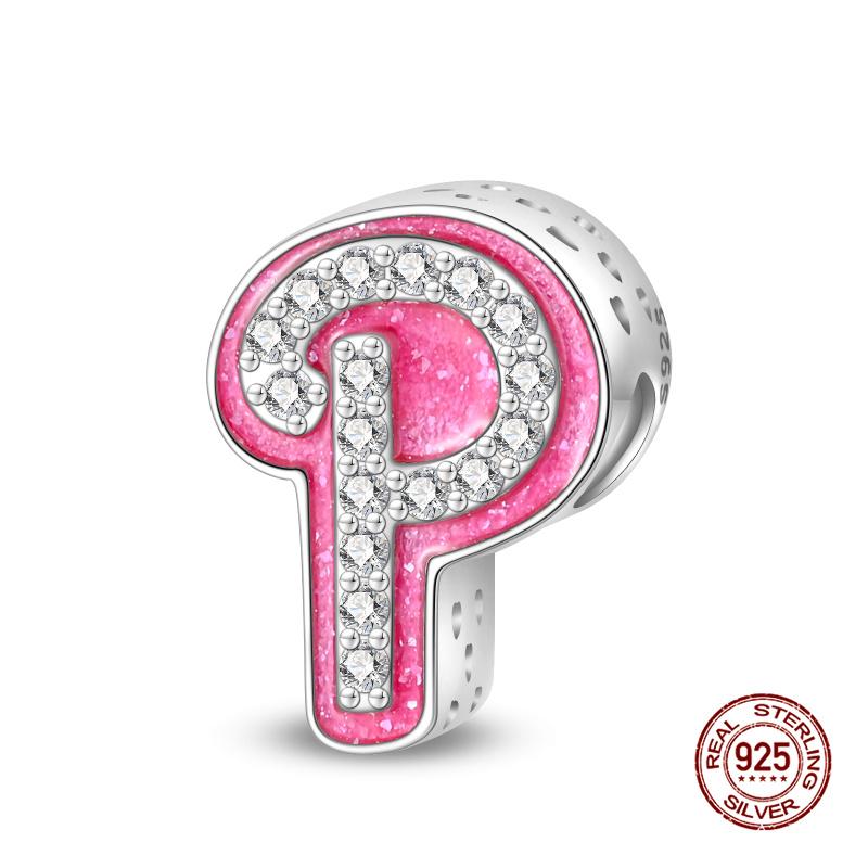 New In 26 Pink Pave A- Z Alphabet Beads Copper Love Letter Charm Fit Original 3Mm Charms Bracelet Bangle Fine Jewelry Gifts
