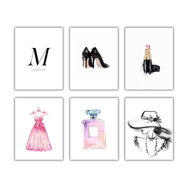 Mode Kunst Poster Rosa Kleid High Heels Mädchen Leinwand Druck Wand Malerei Schönheit Salon Mädchen Zimmer Dekoration Kreative Bild