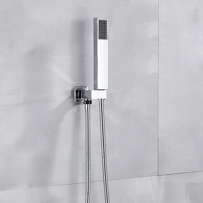 Polished Chrome 16 inch Big Rain Shower Faucet Single Handle Concealed Bath Shower Set with Handshower Brass Spout Wall Mounted