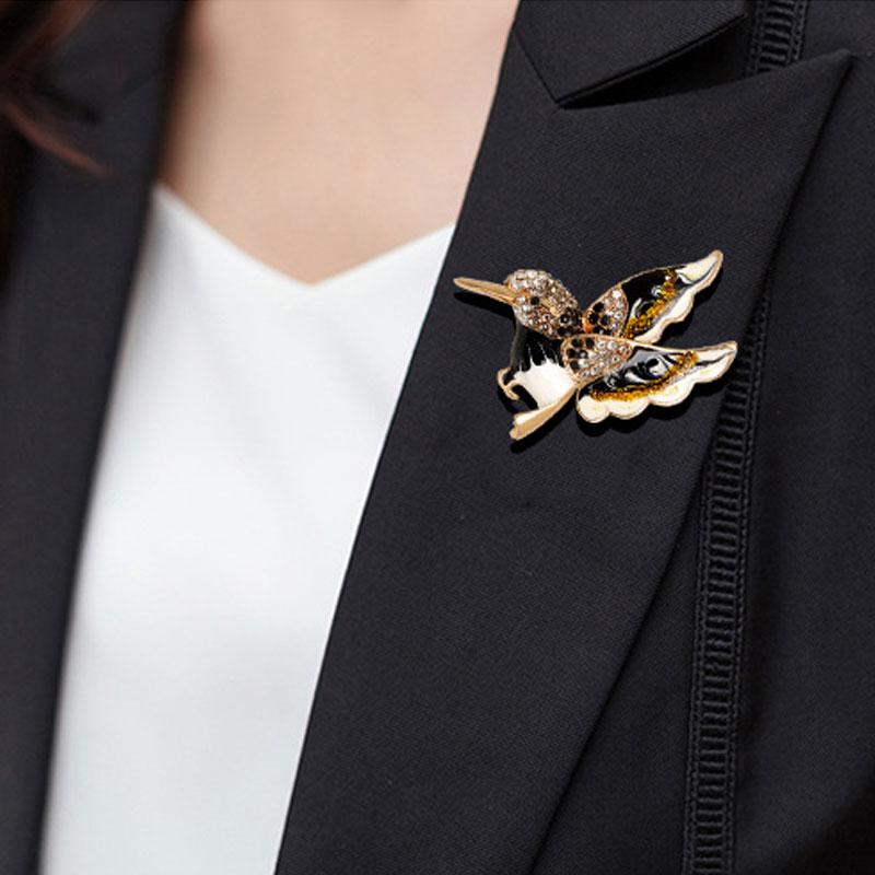 Colorful Rhinestone Hummingbird Brooch Creative Design Bird Brooches Women Party Accessories Gift