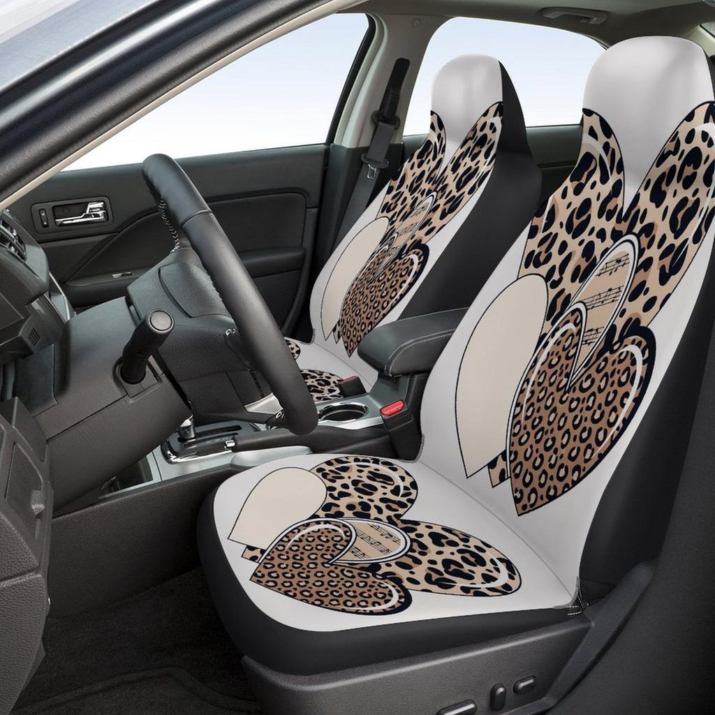 Heart Leopard Pattern Themed Car Seat Cover Set For Most Cars, Trendy High-quality Car Seat Protector Covers Full Set, Universal