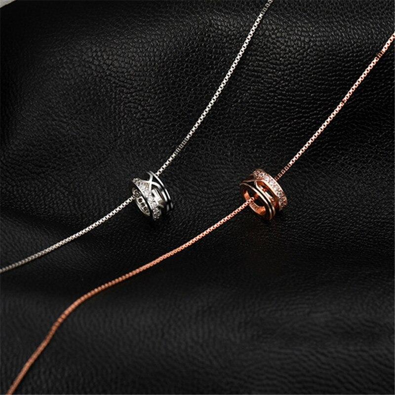925 Sterling Silver Clavicle Chain Zircon Circle Charm Necklace Pendant for Women Wedding Girls  Jewelry Accessories Dz350