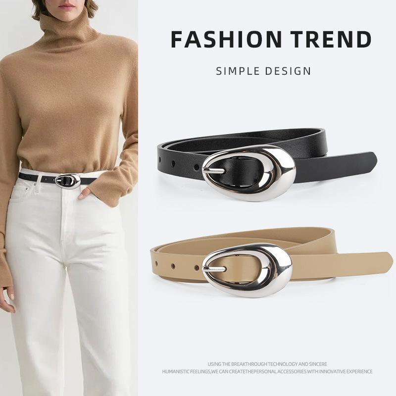 Women's Genuine Leather Belt Simple and Fashionable Versatile Korean Version of Women's Thin Belt Skirt Windbreaker Matching