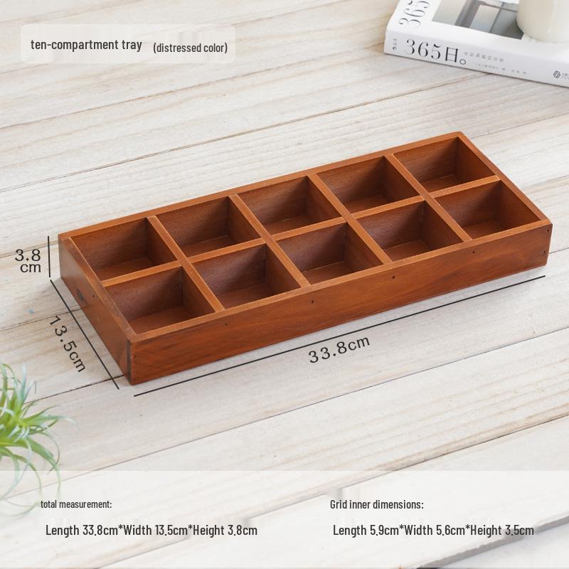 Japanese Style Wooden Desktop Storage Box - Nine Grid Organizer for Bedroom Entryway