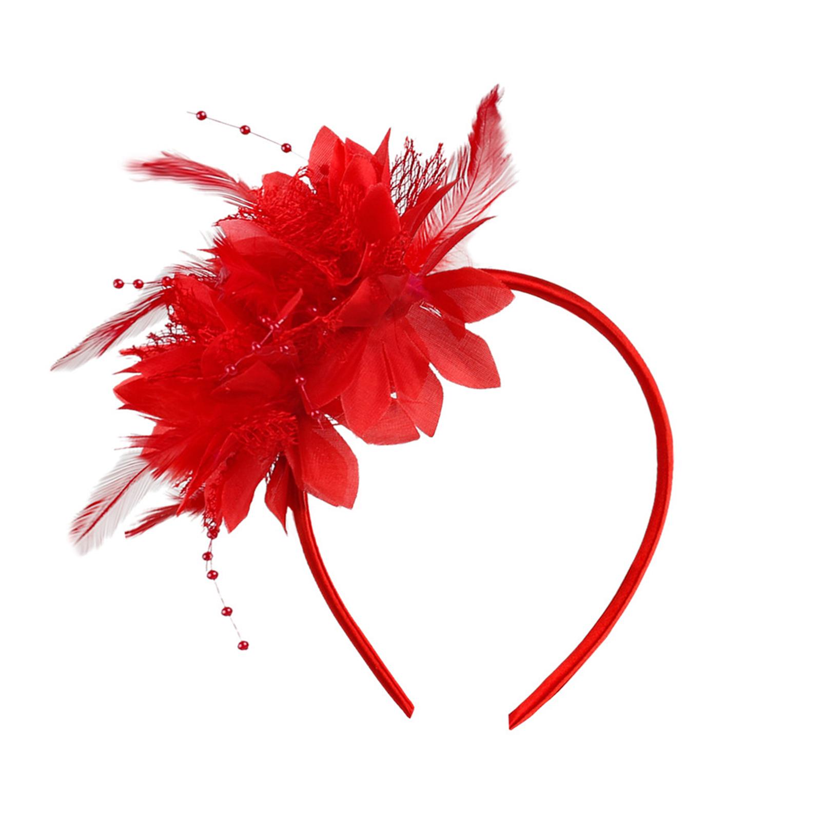 

Повязка на голову с перьями и цветами в стиле флаппер 1900-х годов для карнавальной вечеринки, антикварное украшение для волос с мягкой лентой для музыкального фестиваля красный