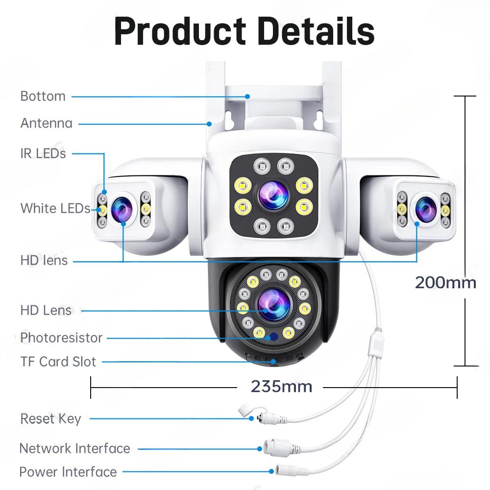 LS VISION Telecamera di Sorveglianza WiFi 6K Protezione di Sicurezza Triplo Schermo CCTV Tracciamento Automatico Impermeabile Yoosee PTZ IP Camera Esterno 12MP HD