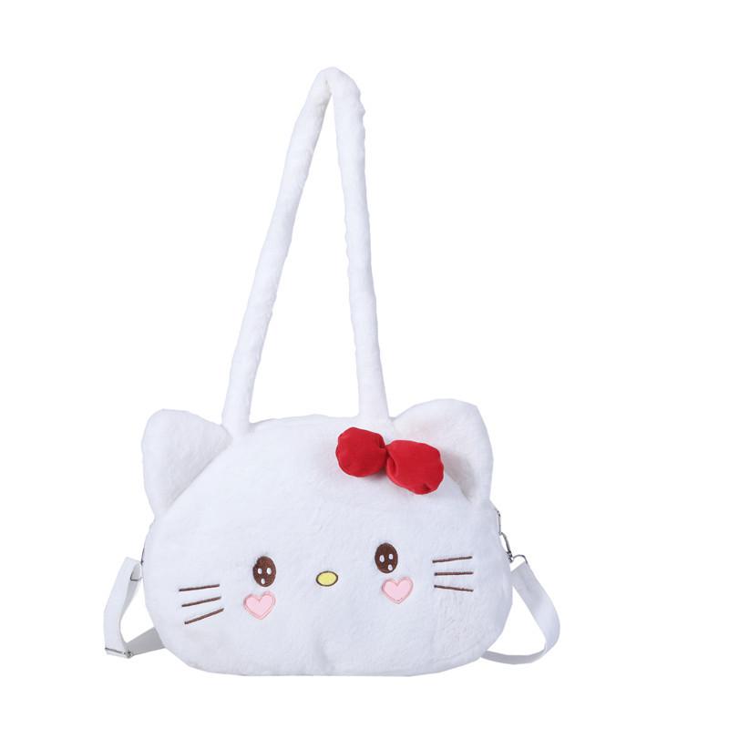 Cute Soft Cute Girl Doll Shoulder Bag Tote Bag Internet Celebrity Kitty Cat Plush Plus Tote Bag Plush Bag