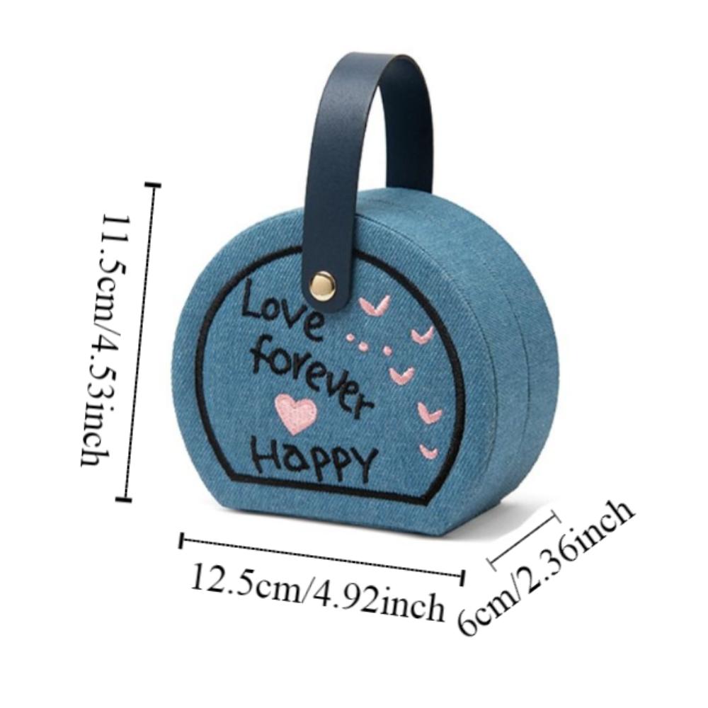 Embroidered Jewelry Storage Box Earrings Gift Packaging Box Travel Portable Handbag  for Lover