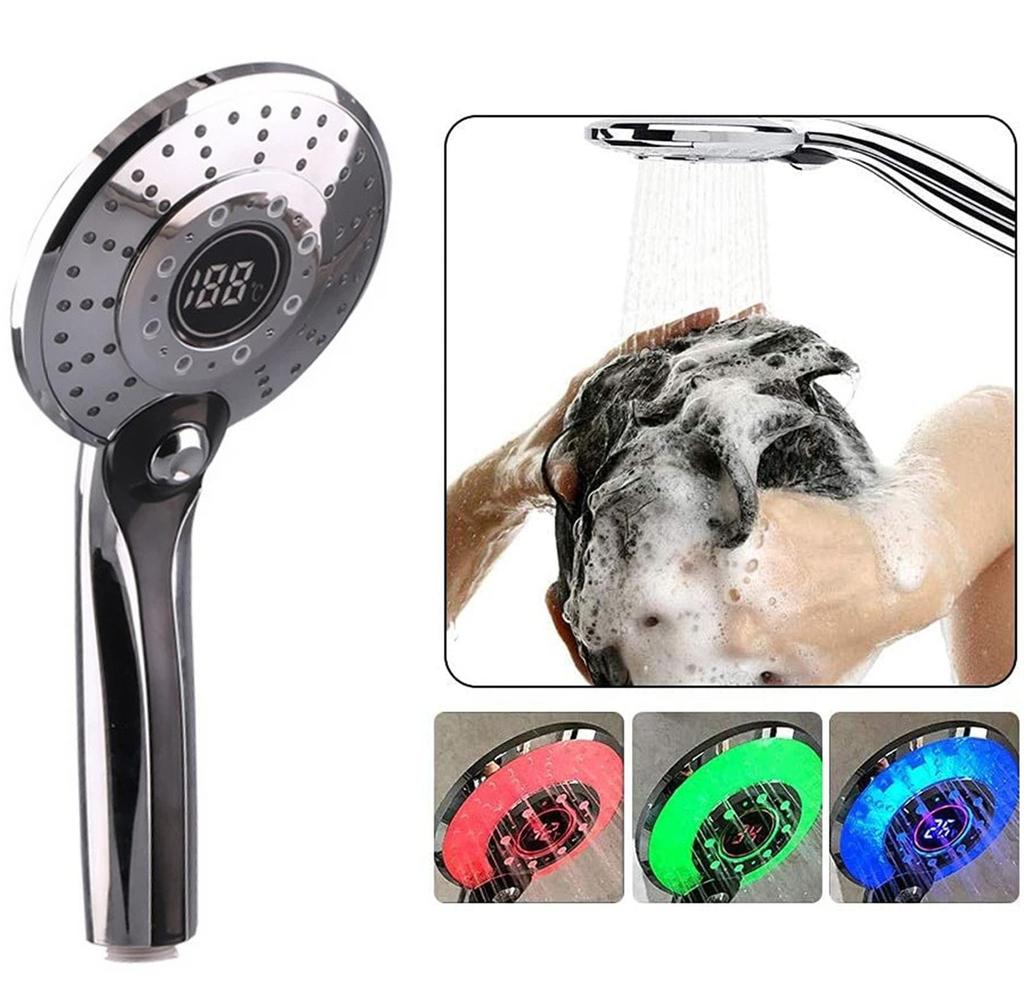 3 Colors LED Shower Head Temperature Control Hand Shower With Digital Temperature Display