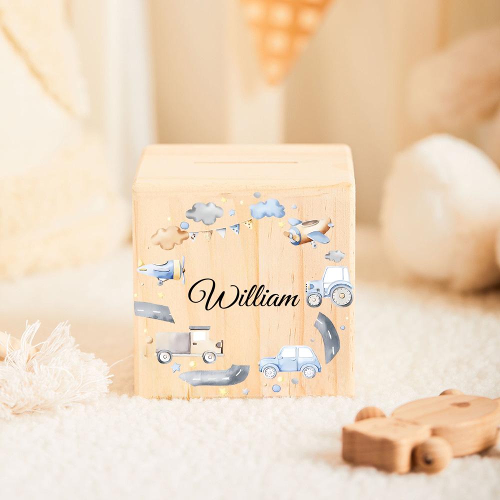 Personalized Piggy Bank for Kids Custom Name Wood Money Boxes Cash Box Child Wood Money Banks Boys Girls Holiday Birthday Gift