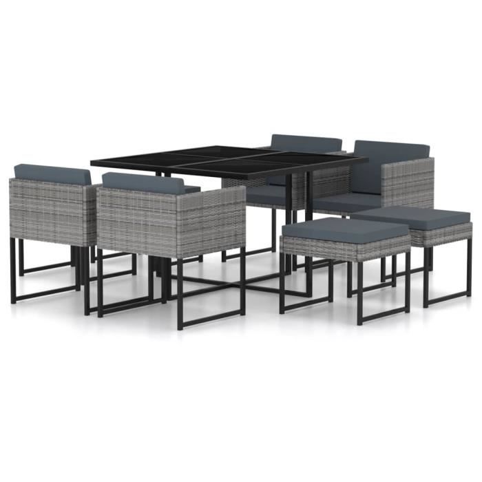 VidaXL Salon de jardin 9 pcs avec coussins Résine tressée Gris