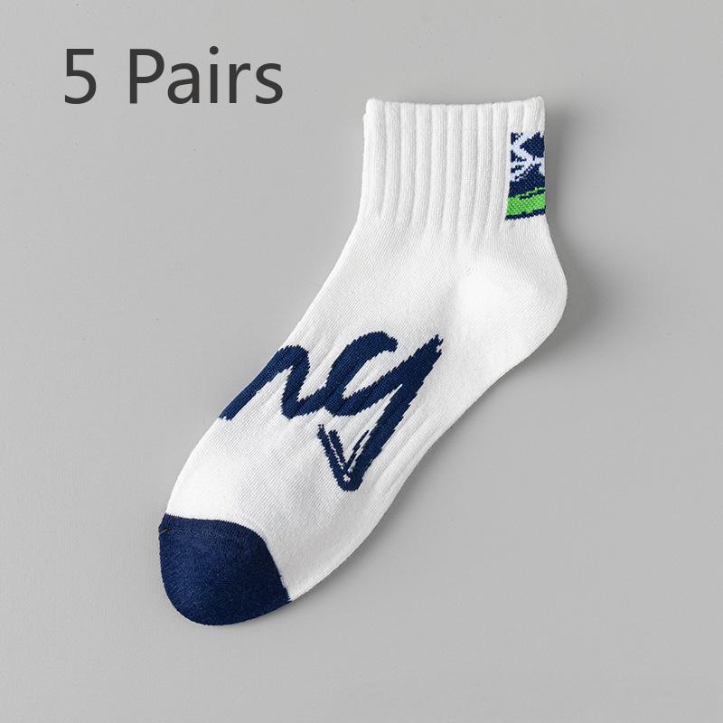 5 Pairs of Socks Men Anti-odour Sweat Cotton Mid-calf Trend Teenagers High School Students Summer Short Sports Basketball Socks