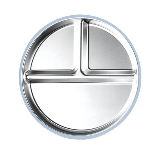 Divided Dining Plate with Suction Cups Stainless Steel Baby Plates Toddler Meal Tray Non-Slip Silicone Cover Heat-Insulated Feeding Tray