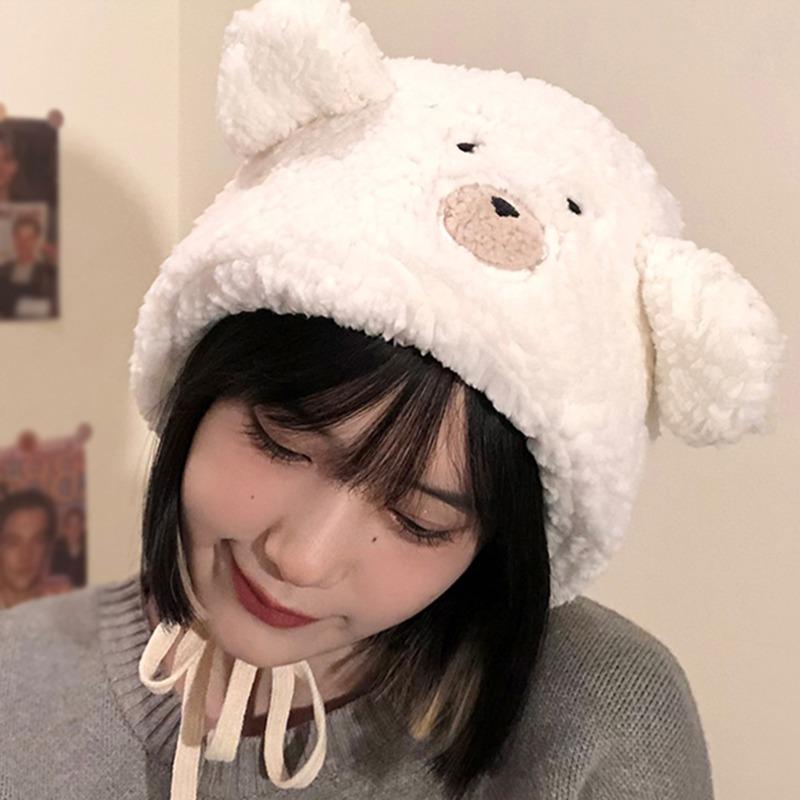 Female Hat Sweet Skiing  Warm Keeping  Cycling Windproof Lace Up Cute Lamb Hair