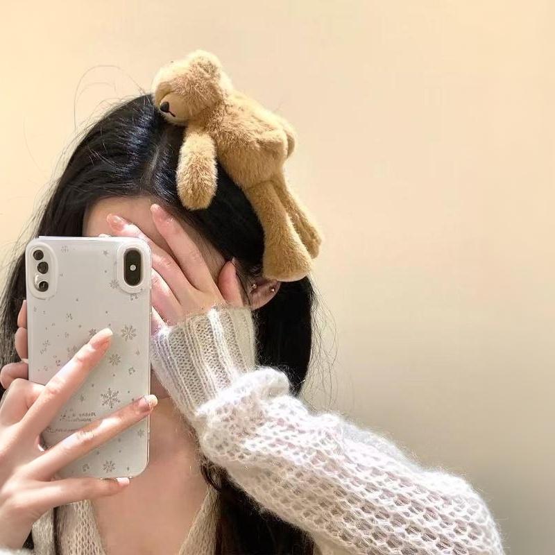 Cute Bear Plush Hair Clip Cartoon Headband Fashionable Elegant Versatile Hair Accessory Sweet Sle Universal Fit Hair Accessories