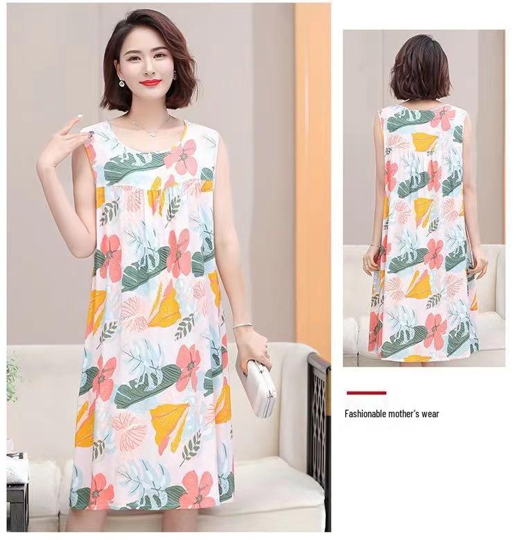 Plus Size Sleeveless Cotton Rayon Dress for Middle-Aged Women