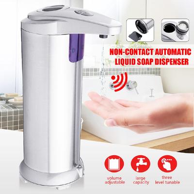 Silver Automatic Liquid Soap Dispenser Hands-Free 250ml Adjustable Stainless Steel Sensor Soap Dispenser Pump Touchless