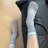 Haha! Hard To Refuse, Gray-Blue Socks, Sweet Ribbons, Bow Buttons, Stacked Socks.