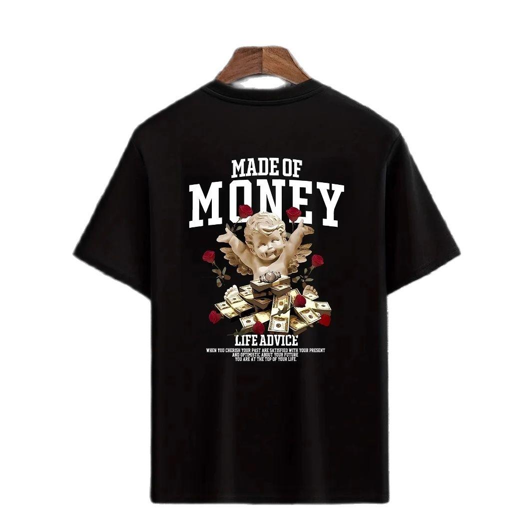 Mens Summer Casual Stylish TShirt Creative MADE OF MONEY Back Print Money Related Elements Highly Eye Catching S