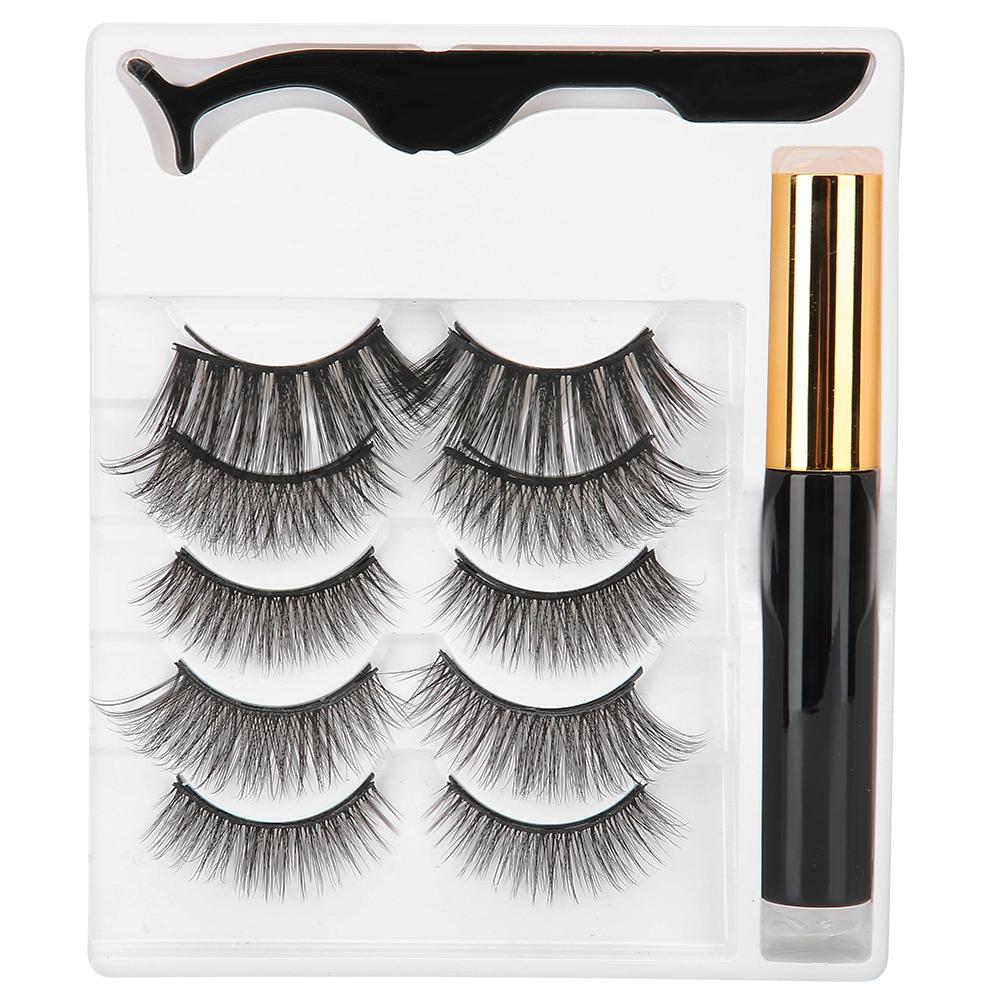 5 Pairs False Eyelashes Magnetic Liquid Eyeliner Tweezers Set Eyelashes Makeup Set (007)