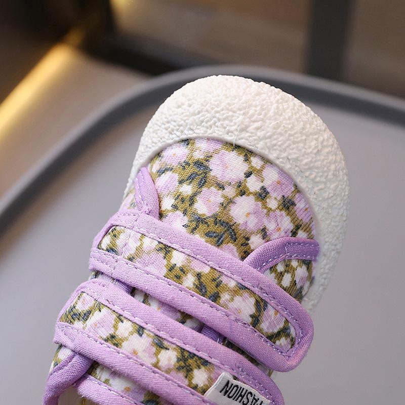 Spring and Autumn Boys and Girls College Style Retro Comfortable Wear-resistant Soft-soled Floral Canvas Shoes