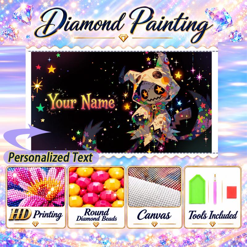 Personalized Mimikyu Diamond Art Custom Name 5D Diamond Painting Full Drill DIY Craft