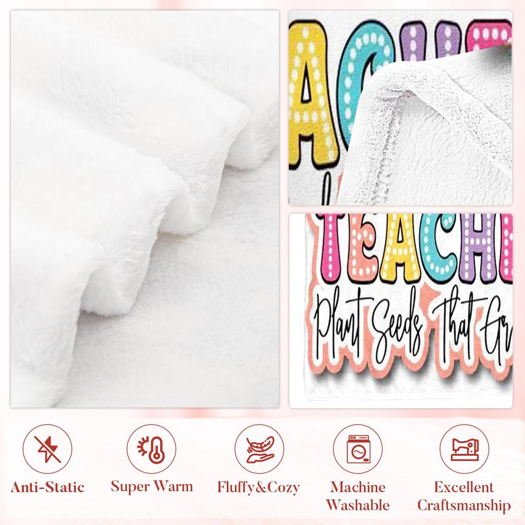 Teachers Plant Seeds That Grow Forever Flannel Throw Blanket Colorful Wildflower Print Teacher Gift Blanket