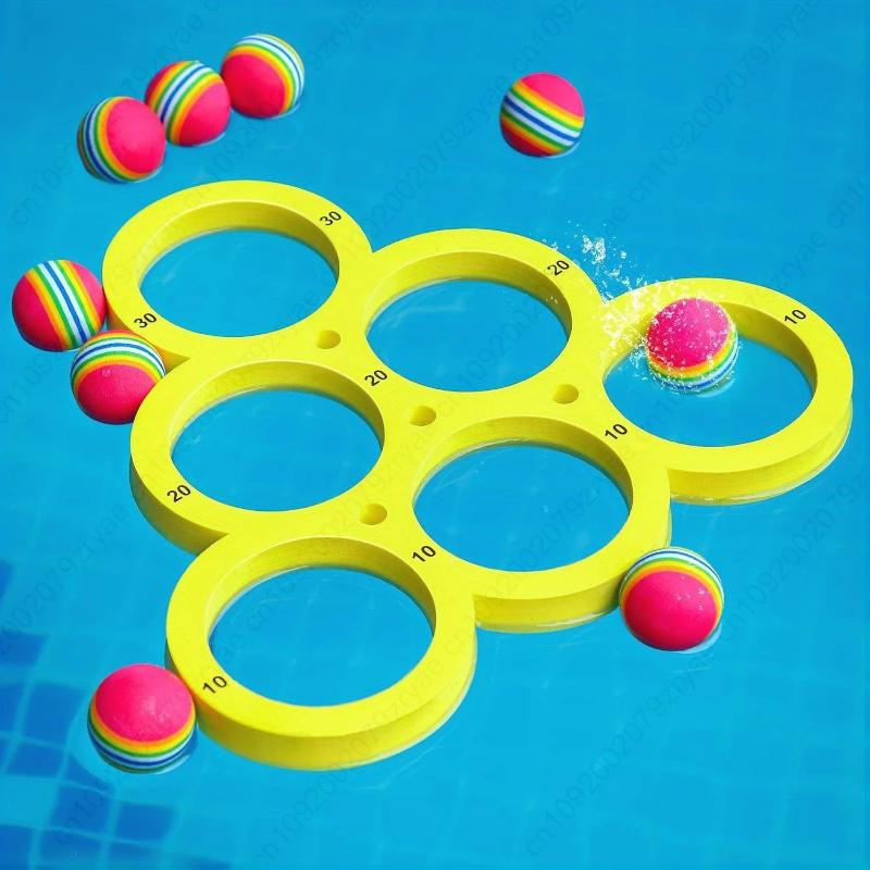 Swimming Pool Toss Game Set 1+10pcs Floating Family Water Sports Toy for Summer Pool Party Beach Outdoor Activities