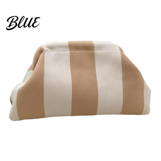 Beach Vacation Bag Woven Striped Clutch Purse for Woman Large Capacity Cosmetic Pouch Portable Knit Dumpling Bag Kiss Lock Handbag Evening,