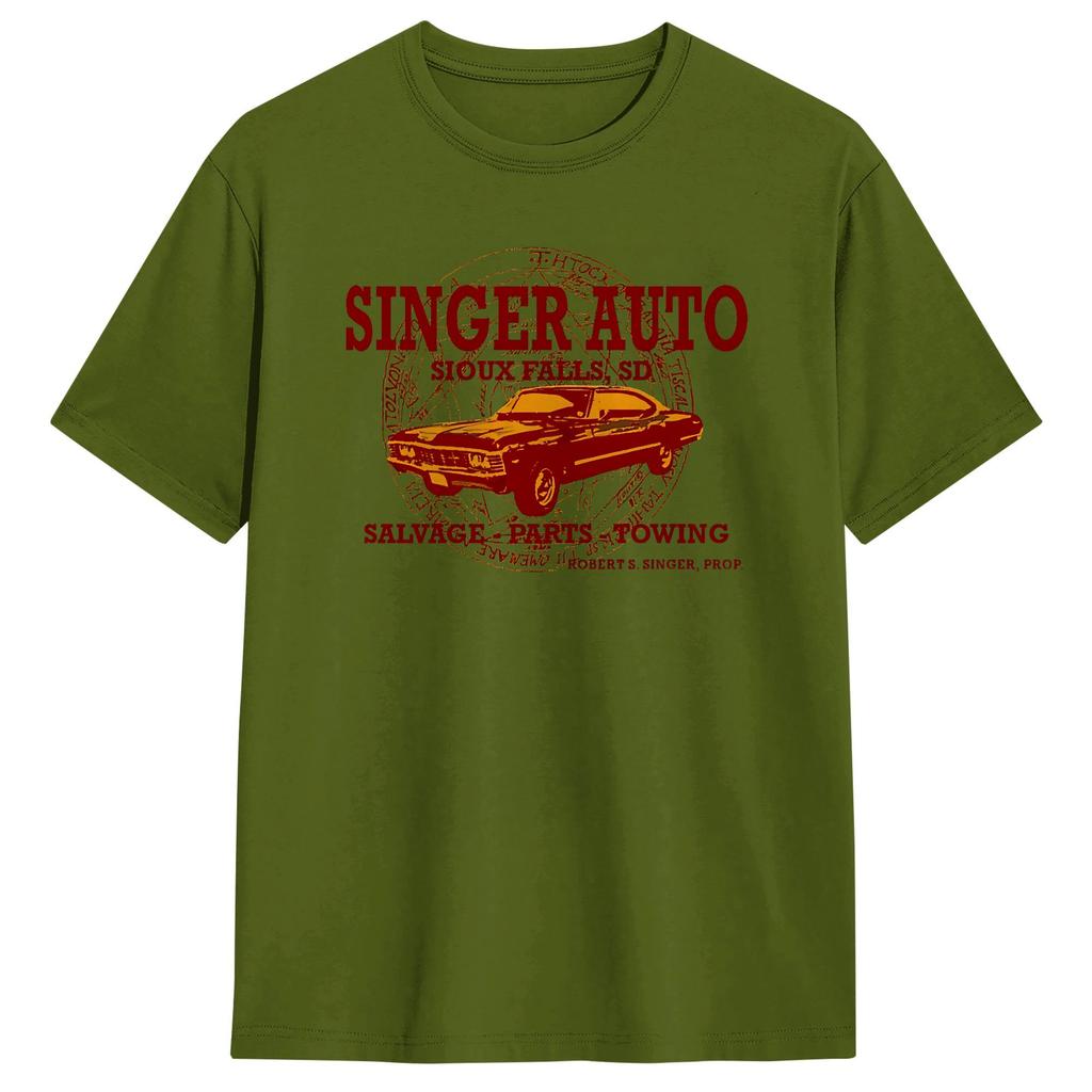Streetwear T Shirt Summer SINGER AUTO Impala Supernatural Hip Hop TShirts Cotton Tee Shirt for Unisex Y2K Basic Short Sleeve Tops