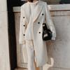 Lapel Double Breasted Woolen Suit Jacket Long Sleeve Solid Color Long Woolen Elegant Coat Female Clothing