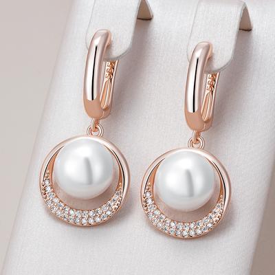 Orecchini Pendenti Geometrici con Perle alla Moda per Donna Colore Oro Rosa Con Zircone Naturale Gioielli Etnici Boho per Matrimonio