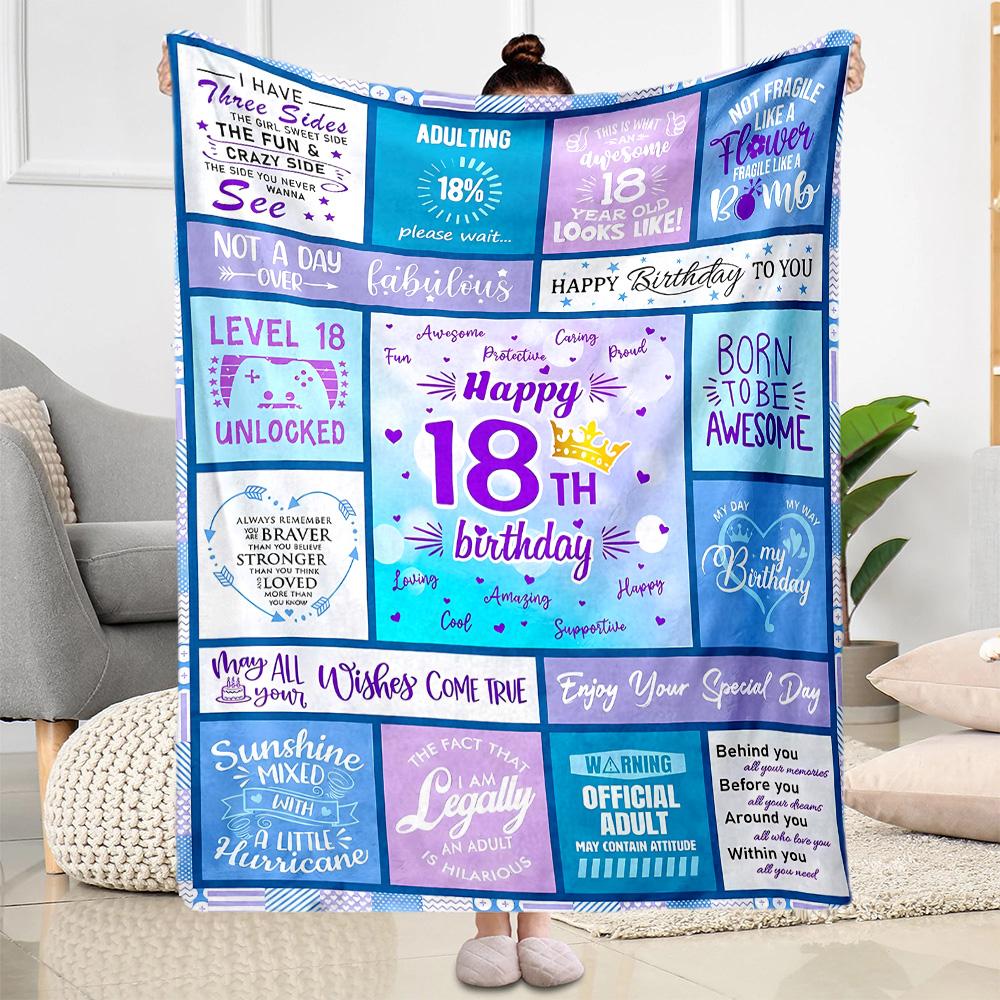1pc Sweet 18th Birthday Celebration blanket Soft and Warm for Sofa Office Camping Travel Livingroom Great Gift for Friends and Family Comfortable