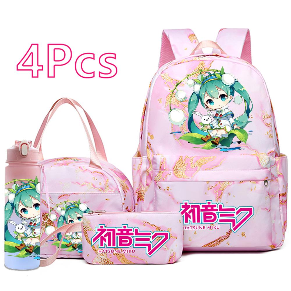 4 ks/sada Anime Hatsune Miku Potisk Batoh Kabelka Pouzdro na tužky 750ml Láhev na vodu pro Dospívajícího Chlapce Dívku Velkokapacitní Voděodolný Školní batoh Dárek