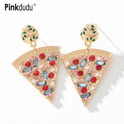 Fashion Color Rhinestone Pizza Dangle Earrings Retro Geometric Alloy Drop Glaze Earrings for Women Jewelry PD695