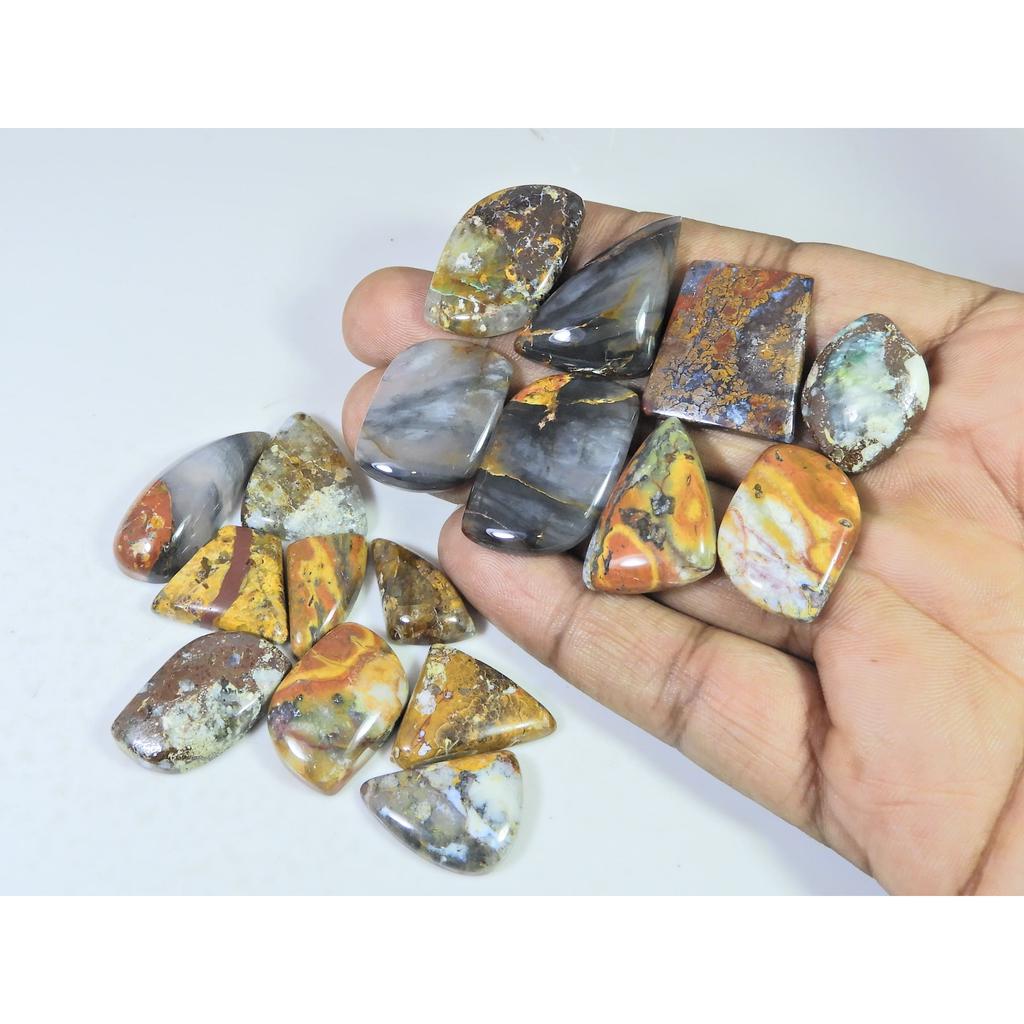 295Cts. Natural Forest Agate Fancy Cabochon Loose Gemstone 17 Pcs Lot C-1953