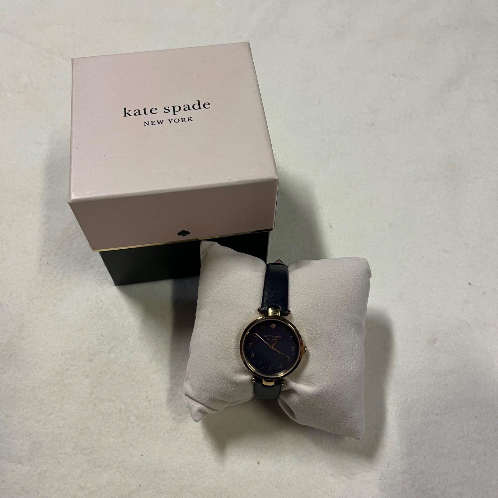 Used kate spade watch KSW1699 pink navy kate spade watch logo metal fittings 3 hands analog quartz round leather ladies watch
